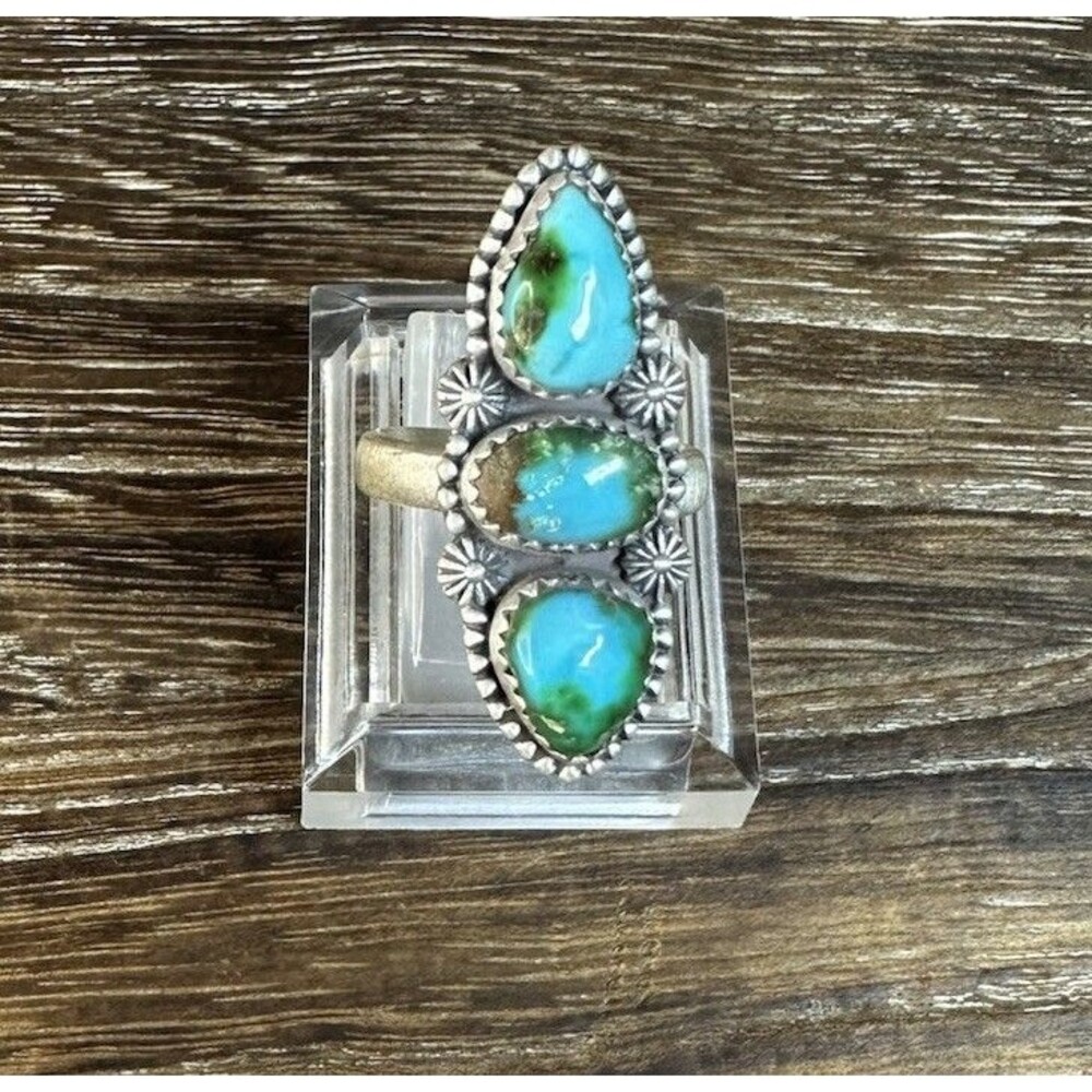 Native Southwest Style Sterling Sonoran Mountain Turquoise MultiStone Ring 7 Adj